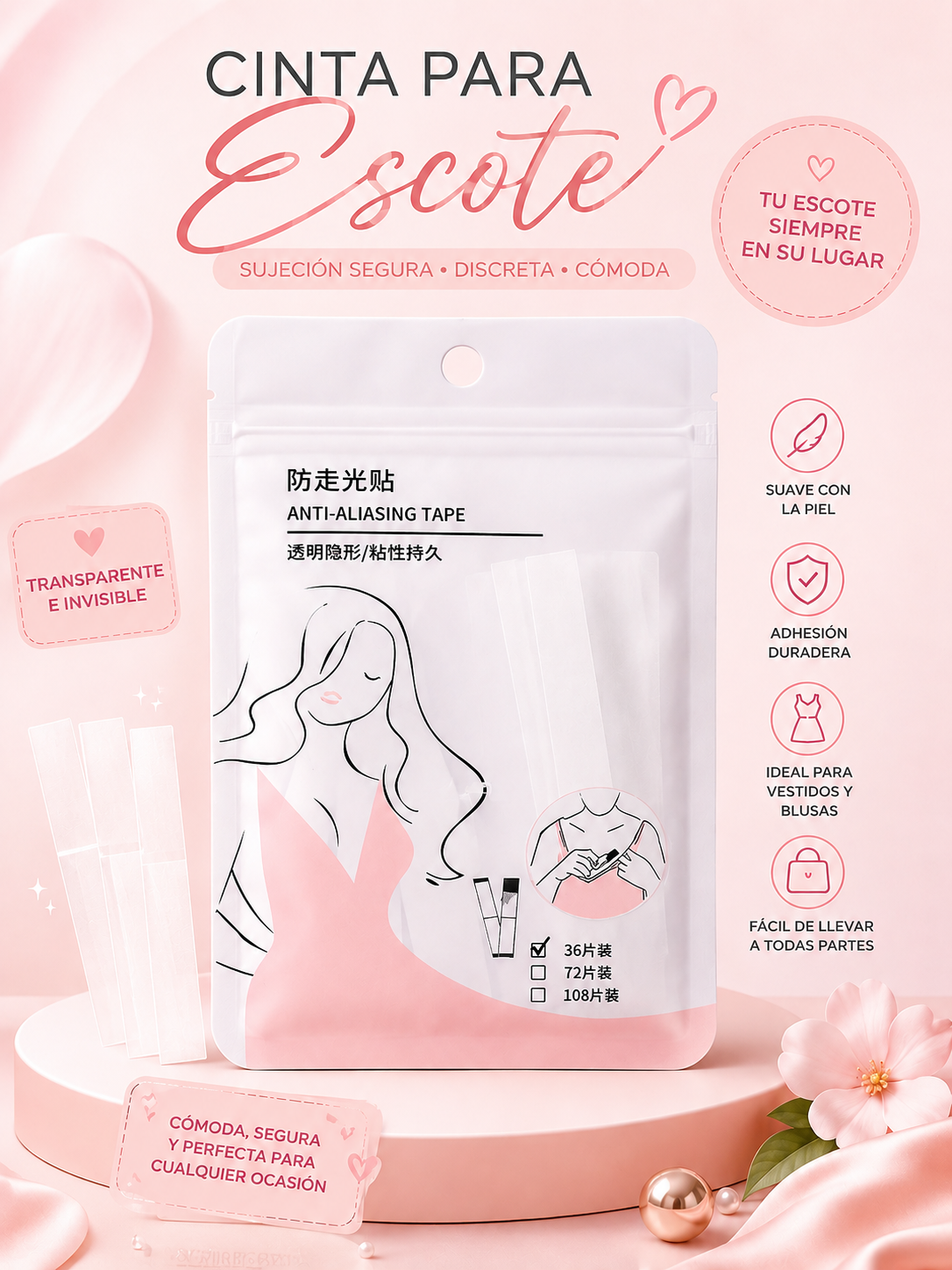 CINTA DOBLE FAZ PARA ESCOTES ROSA