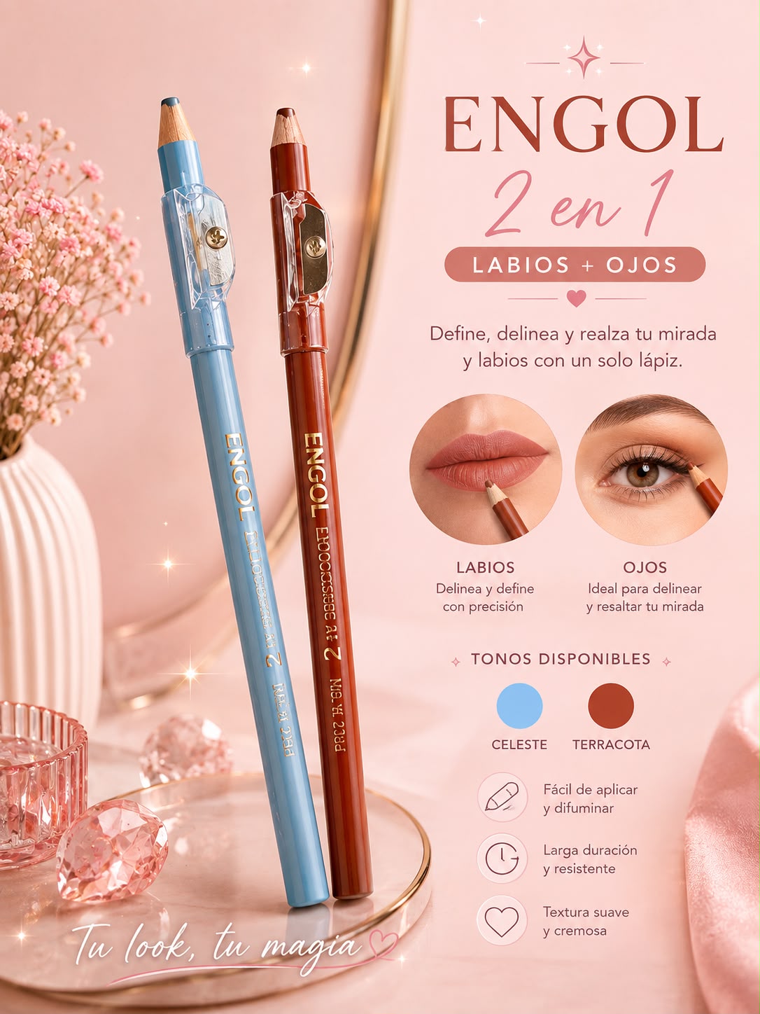 ENGOL LAPIZ DE OJOS  CELESTE Y  TERRACOTA