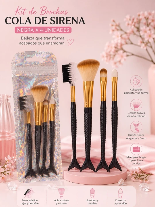 SET DE BROCHAS X4 SIRENA NEGRA